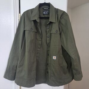 Carhartt Rugged Flex Loose Fit Canvas Shirt Jac Olive Green Plus Size 2X (20W/22